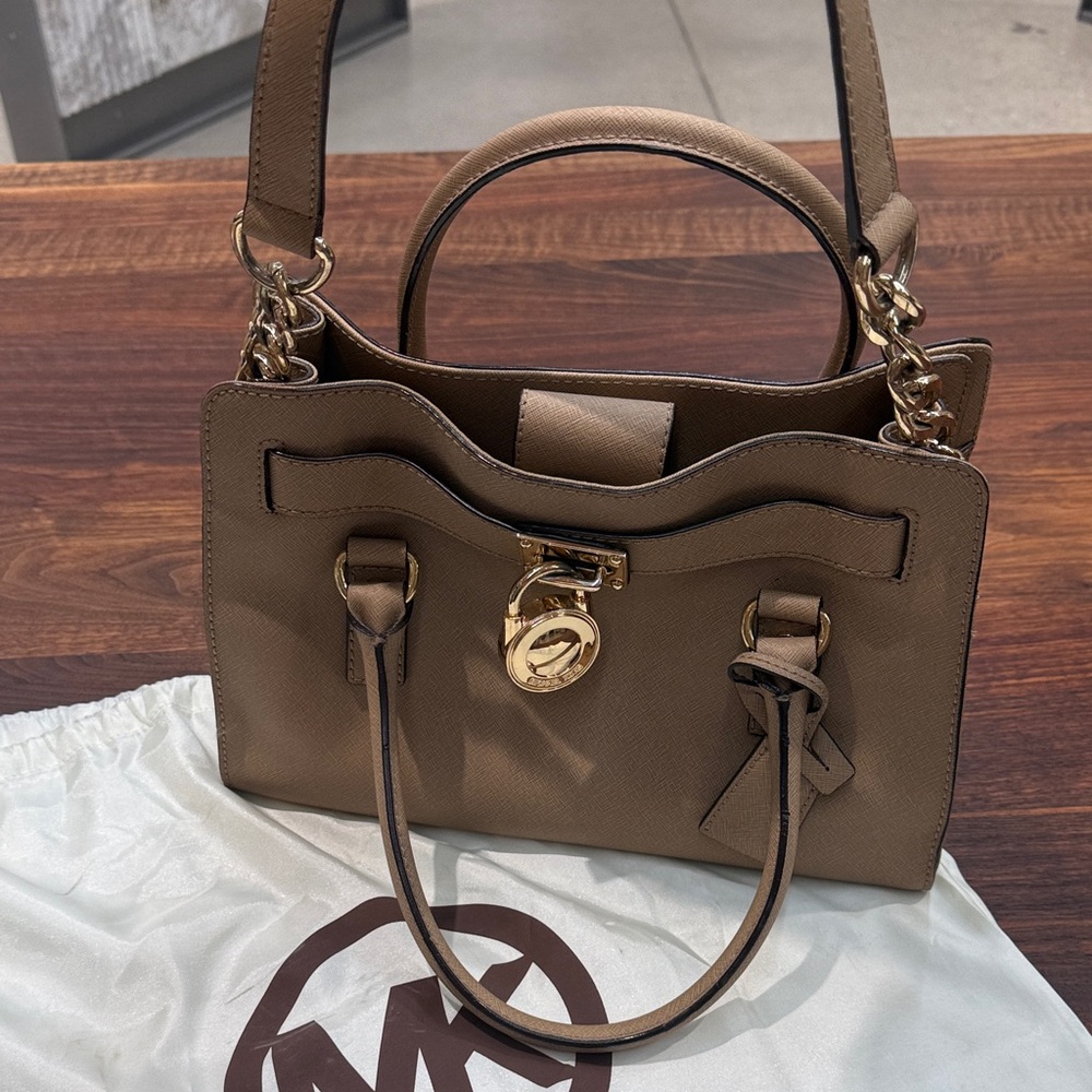 Michael Kors Saffiano Leather Satchel in Taupe - Picture 3 of 14
